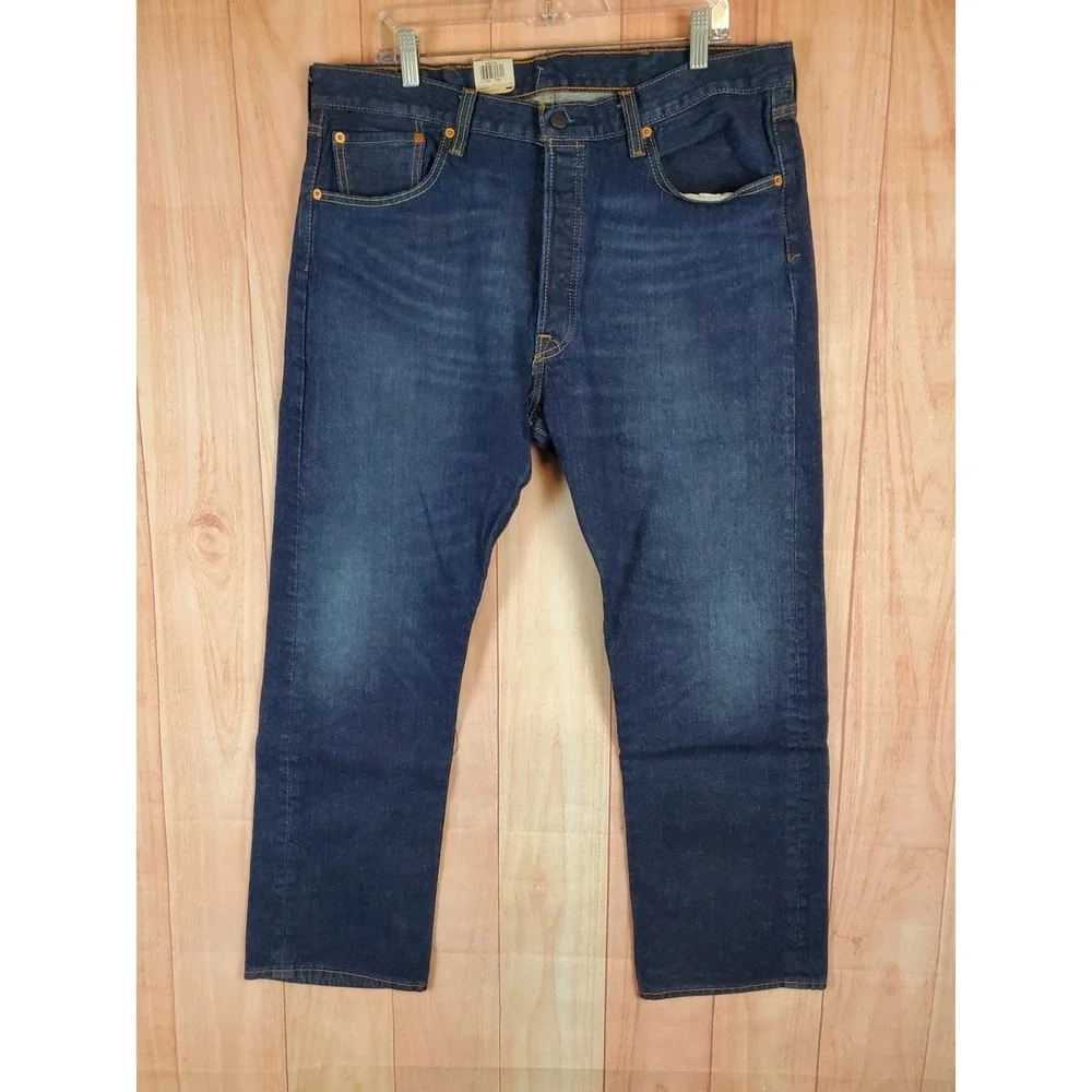 Levis 501 Mens Jeans 38x32 Blue Denim 5-Pocket Straight-Leg